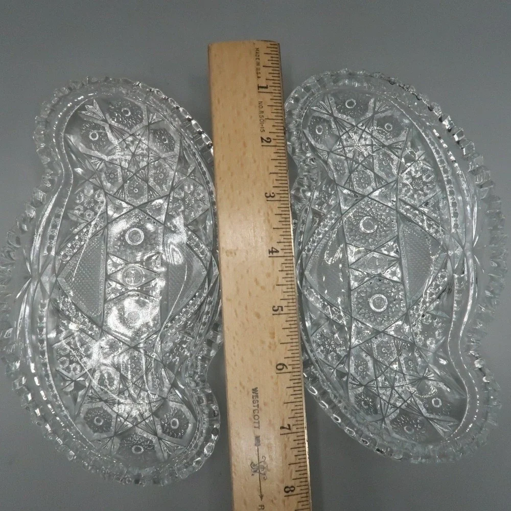 2 Vintage EAPG McKee Jeannette Co. Glass‎ Fentec Pattern Cut Glass Relish Dish